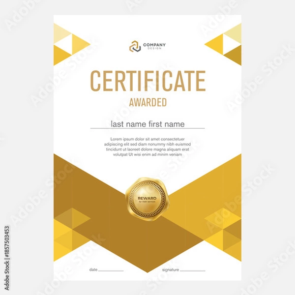 Obraz Certificate and diploma design, creative geometric triangle background, flat style
