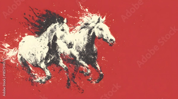 Obraz Authentic chinese calligraphy horse year backdrop