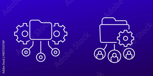 Obraz active directory icons with folder and users, line design