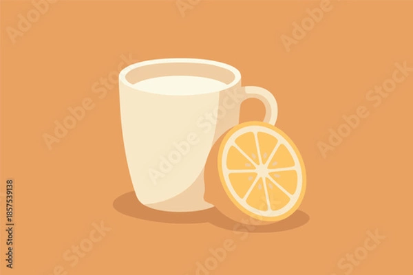 Obraz Cup with Lemon Slice Illustration on Warm Background