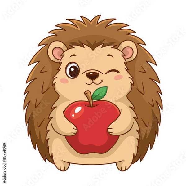 Obraz Funny Winking Hedgehog with Apple Illustration