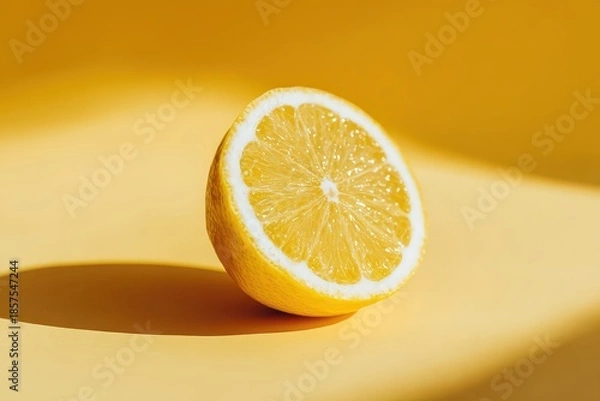 Obraz Half Lemon Cross Section on Yellow Surface with Strong Shadows