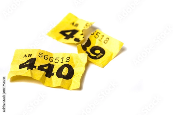 Fototapeta Torn Up Yellow raffle ticket. Losing number