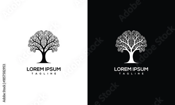Obraz Abstract Tree Logo Design White  Black Vector Art.