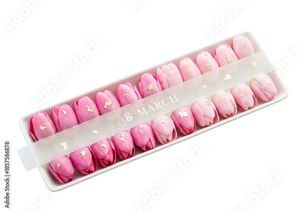 Obraz Elegant Pink Macarons Tray for 8 March Celebration