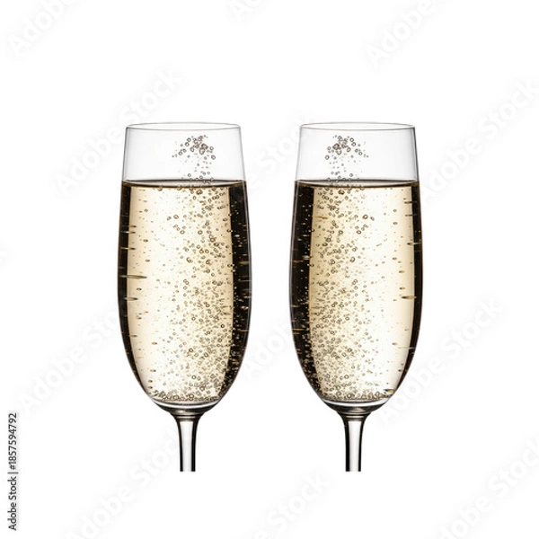Obraz Two full champagne flutes on Transparent Background