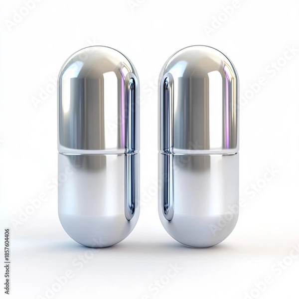 Obraz 3d silver pills on white background