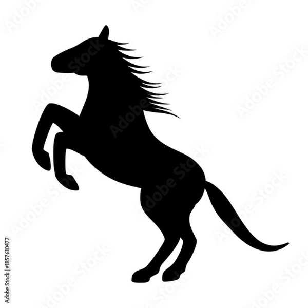 Obraz 後ろ足で立つ横向きの馬のシルエット　ベクターイラスト