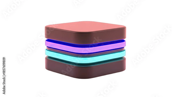 Obraz Abstract 3D Cube with Glowing Layers on White