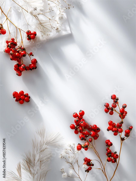 Obraz 赤い実の南天と影