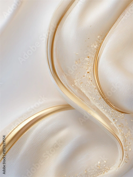 Obraz 滑らかな曲線を描いている金の筋とクリームのような質感の背景