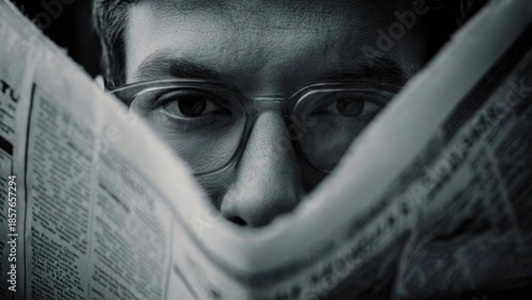 Obraz Man reading newspaper close-up