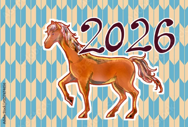 Fototapeta 馬のイラスト　2026年　ハガキサイズ