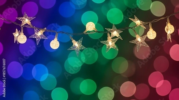 Obraz Festive string lights with star and bell shapes
