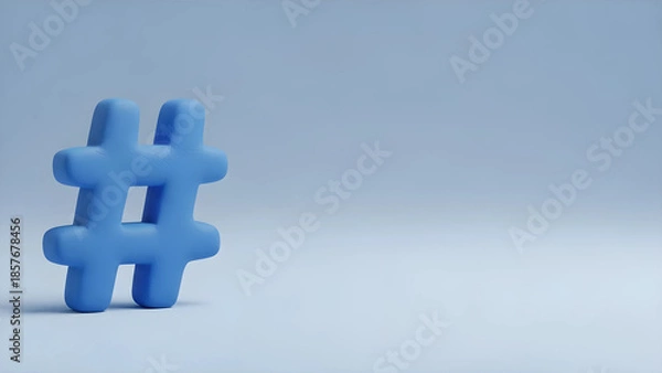 Obraz 【3Dクレイアート】青いハッシュタグと広大な余白　SNSトレンドと検索キーワードを象徴するビジネス背景素材　手作り粘土風　マーケティングや拡散のイメージ
