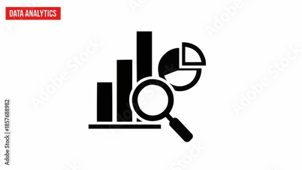 Fototapeta Data Analytics Icon with Bar Chart, Pie Chart, and Magnifying Glass.