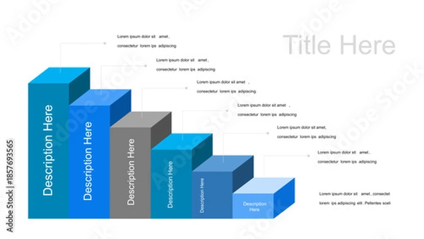 Obraz 3D Step-Down Bar Chart Infographic Template for Data Visualization