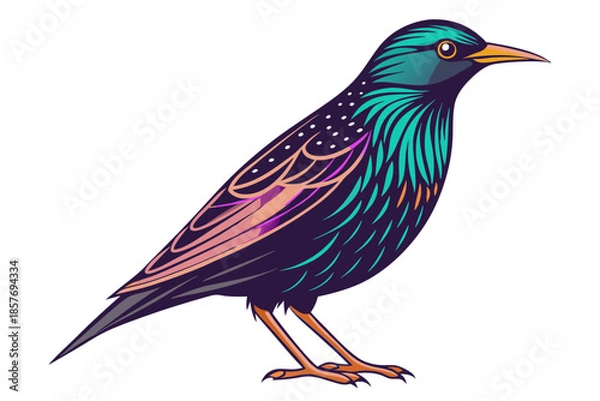 Obraz Flying Starling Bird Minimal Vector Illustration