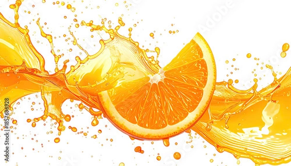 Fototapeta Orange slice exploding with juice against black backdrop