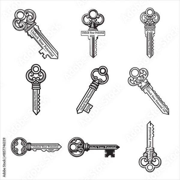 Obraz Black White Sharp Ornate Key Line Art Potential