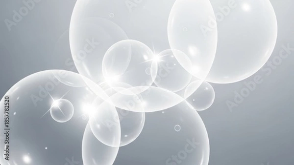 Obraz Ethereal transparent bubbles floating in soft gray space with light effects