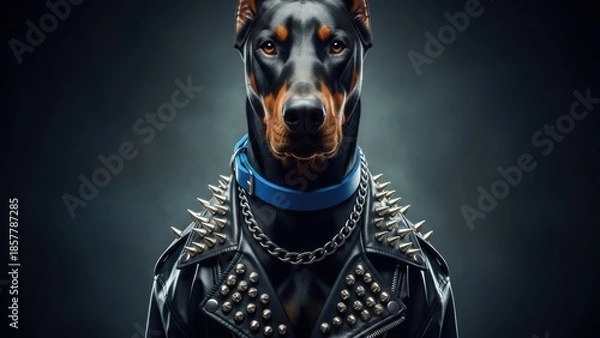 Obraz Punk rock Doberman wearing leather jacket