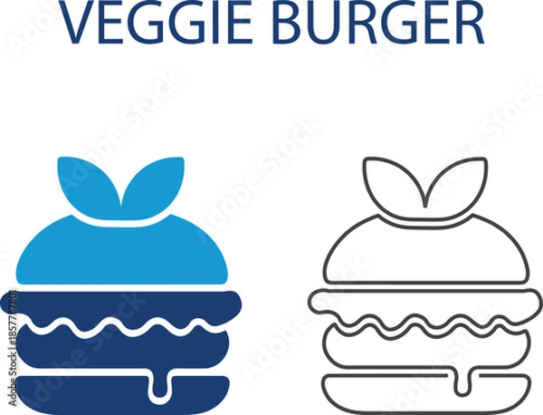 Obraz Veggie burger icons, line art, Solid Vector illustration 