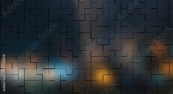 Obraz Dark Abstract Geometric Square Pattern Background with Colorful Gradient Glow