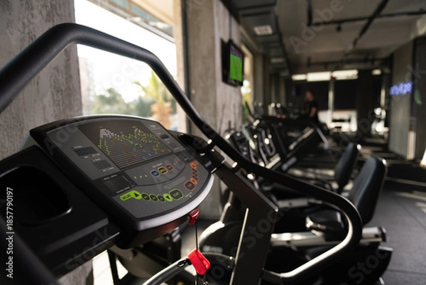 Obraz Close Up Treadmill Screen Display in Gym