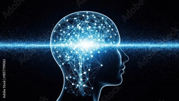 Fototapeta Glowing human brain with neural network connections