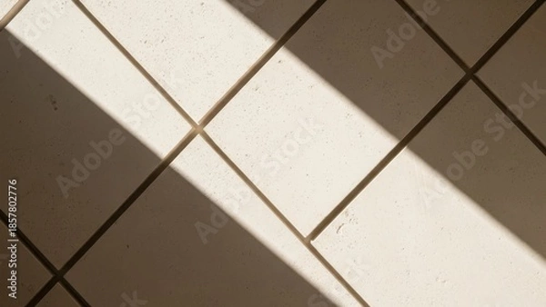 Fototapeta Beige tiled floor with diagonal shadows