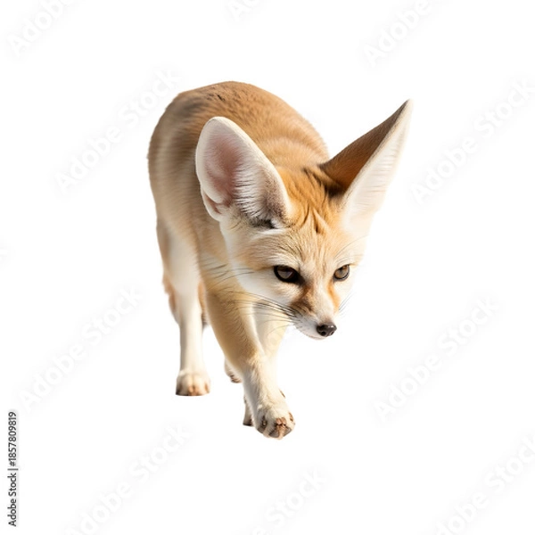 Obraz Fennec fox pouncing or running towards camera isolated view