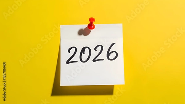 Obraz New year 2026 note on yellow background