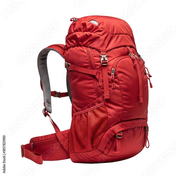 Fototapeta Red hiking backpack with adjustable straps
