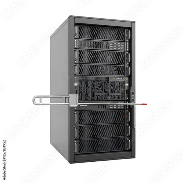 Obraz Server cabinet with open door and rack