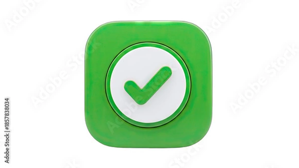 Obraz Green Checkmark Button: Confirmation Icon on White Background