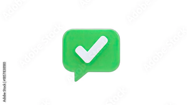 Obraz Green Checkmark Message Bubble on White Background
