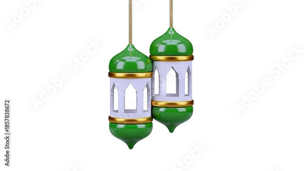 Obraz Green Lanterns Hanging on White Background