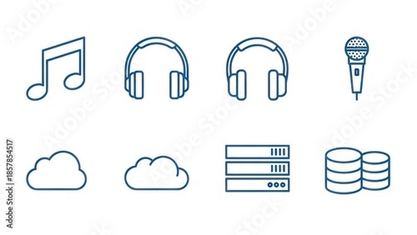 Fototapeta Icon set of music audio cloud computing and data storage elements