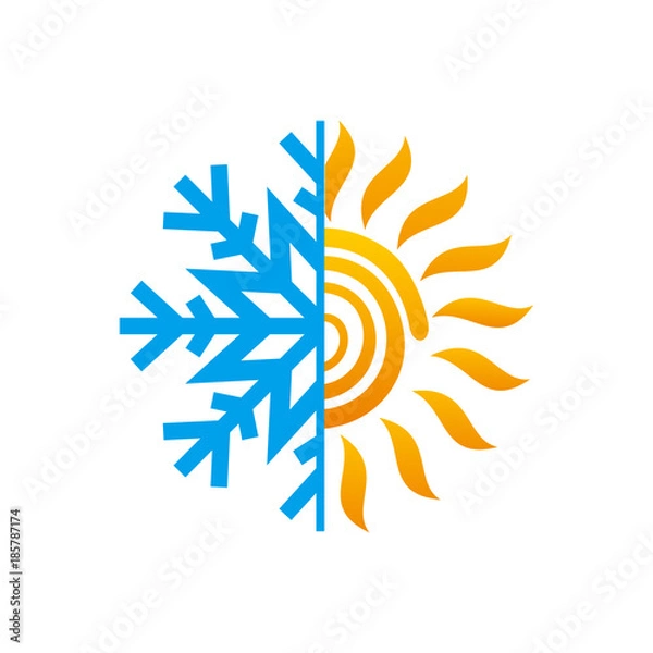 Obraz Hot and cold symbol. Sun and snowflake all season concept logo.