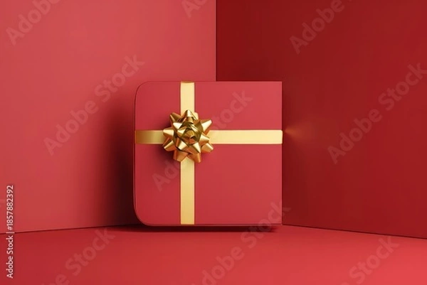 Fototapeta Red Gift Box with Golden Bow - Festive Holiday Present