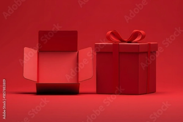 Fototapeta Red Gift Box and Open Gift Box - Minimalist Gift Concept