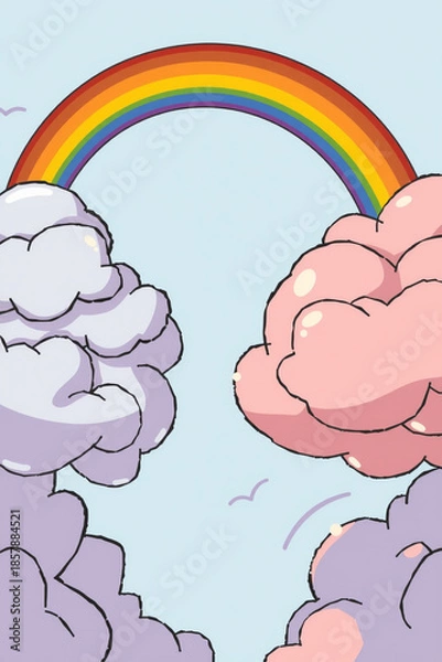 Obraz Smiling Clouds with Rainbow Bridge Vector Art