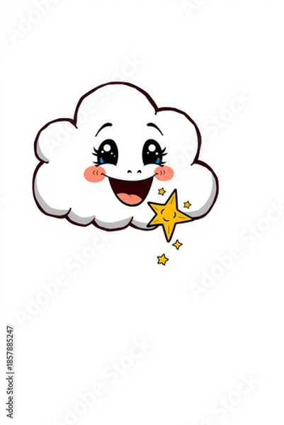 Obraz Sleepy Cloud Mascot with Twinkling Star Vector