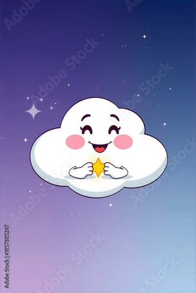 Obraz Adorable Cloud Character Holding Tiny Glowing Star