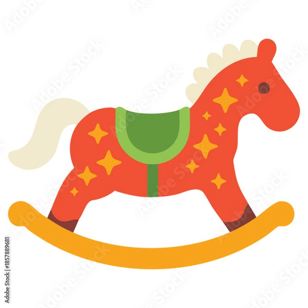 Obraz Christmas rocking horse isolated on white background flat style vector illustration