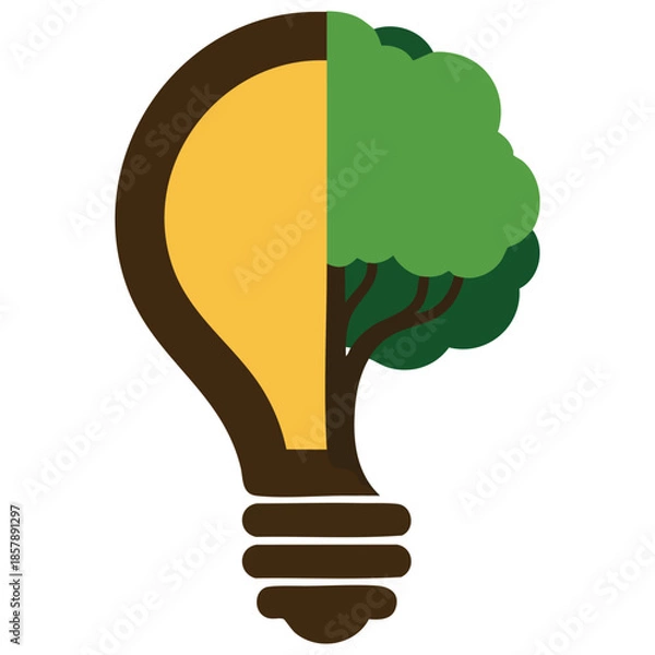 Fototapeta silhouette contour light bulb with a tiny tree inside isolated vector illustration on white background