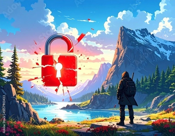 Obraz A person contemplating a broken lock