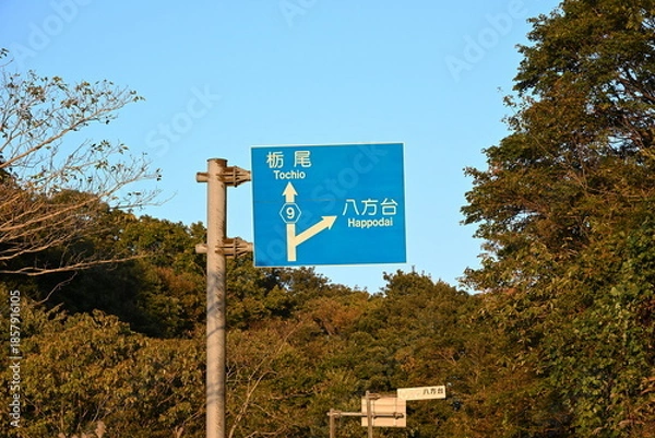 Obraz 八方台方面を示す道路案内看板（新潟県長岡市）