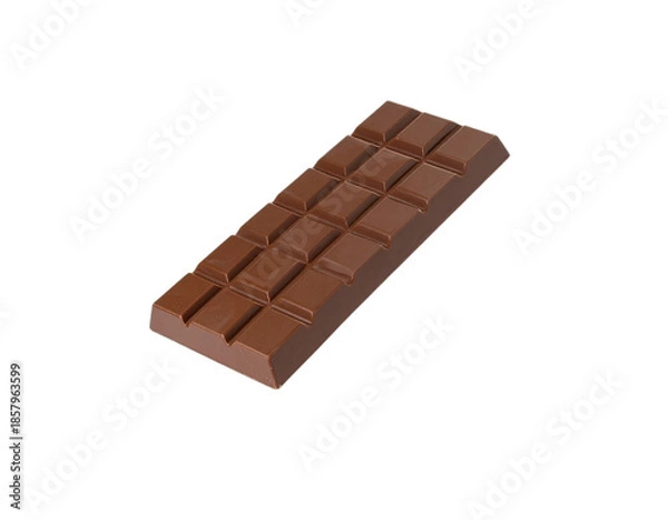 Obraz A rectangular chocolate bar, sectioned, presented against a stark black background